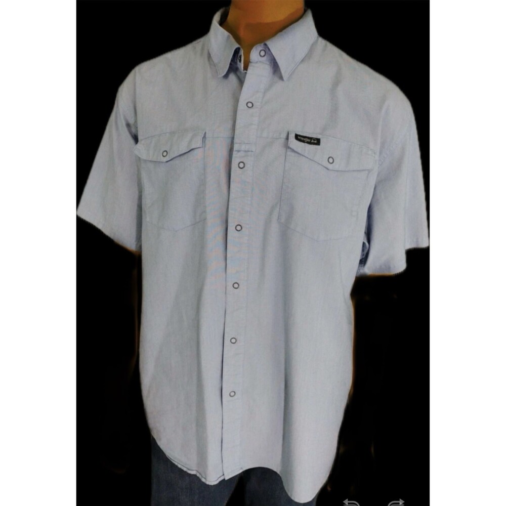 Wrangler Mens 3XL Work Shirt SS Snap Button  Light Blue  Cotton Poly Stretch